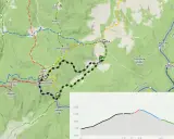 Mapa szlaków turystycznych z zaznaczoną trasą i profilem wysokości. Wielka Rycerzowa i inne szczyty.