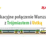 Pociąg słoneczny na trasie Warszawa-Trójmiasto-Ustka. Wakacyjne połączenie z logo Słoneczny.