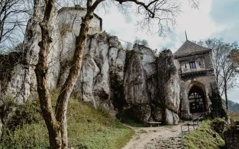 Kamienny zamek na skale, ukryty wśród drzew. Odkryj nieznane miejsca w Małopolsce, gdzie historia splata się z naturą.
