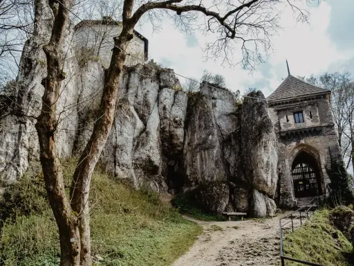 Kamienny zamek na skale, ukryty wśród drzew. Odkryj nieznane miejsca w Małopolsce, gdzie historia splata się z naturą.