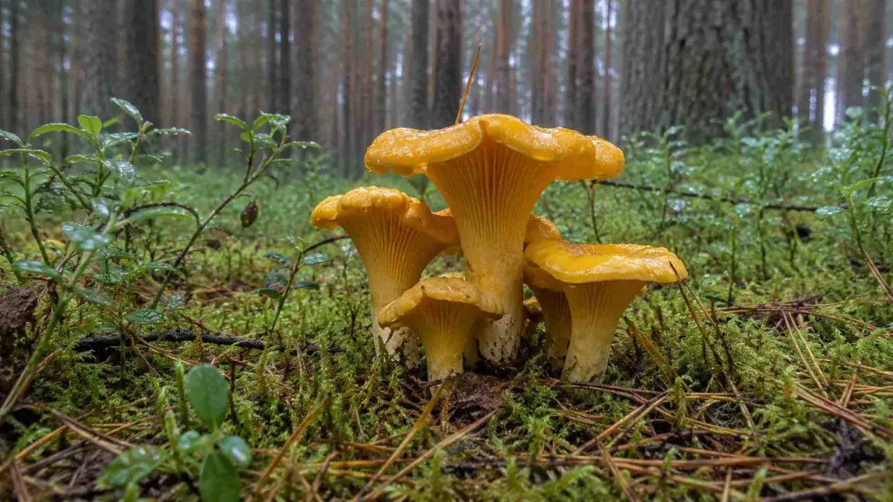 W wilgotnych lasach iglastych, na mchu, rosną piękne, ż&oacute;łte kurki.