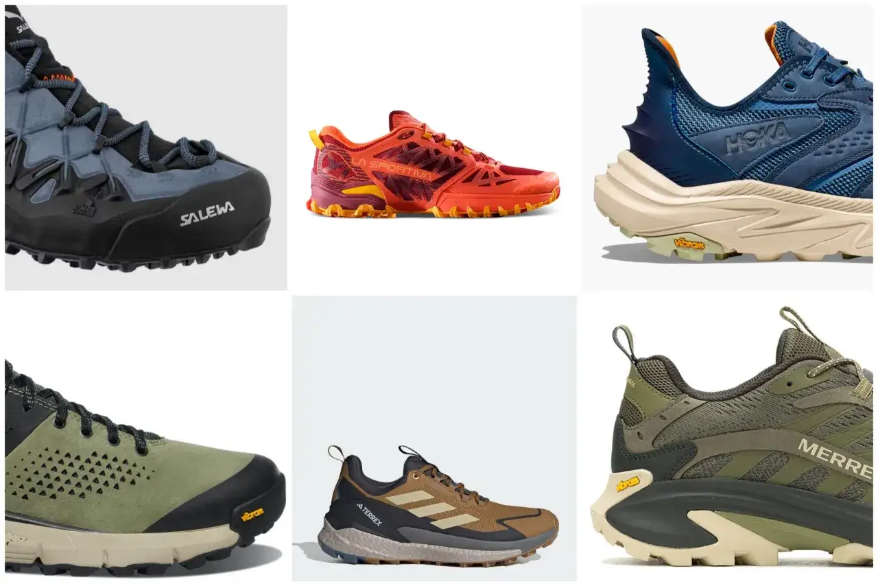 R&oacute;żnorodne buty w g&oacute;ry latem: od trekkingowych Salewa, przez trailowe La Sportiva i Hoka, po lżejsze Merrell i Adidas Terrex.